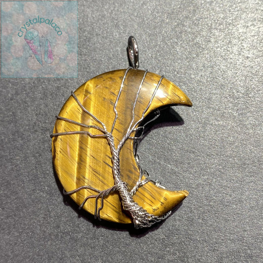 Yellow Tiger Eye/Rose Quartz/ Green Aventurine/Amethyst/Lapis Lazuli/Black Obsidian/Tree Of Life Moons pendants/free braided