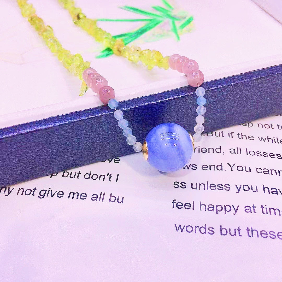 Fashion olivine gravel Blue Lace Agate Necklace