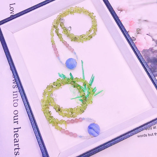 Fashion olivine gravel Blue Lace Agate Necklace