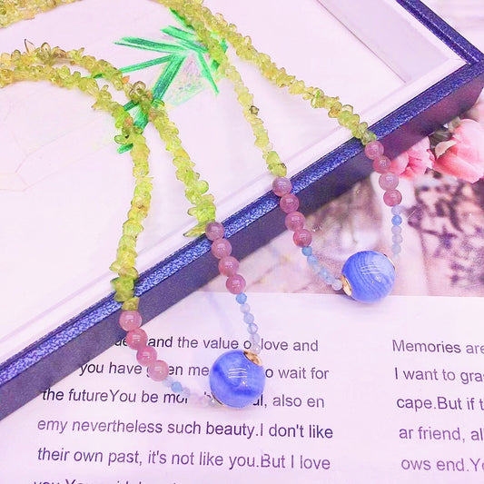 Fashion olivine gravel Blue Lace Agate Necklace