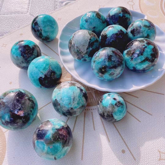 Smoke quartz and amazonite sphere