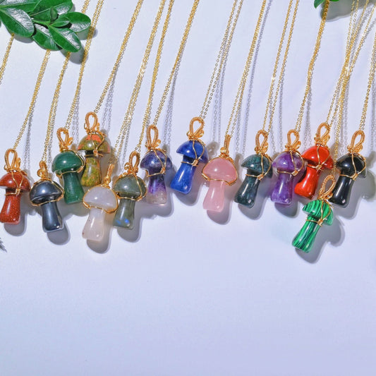 Reiki Healing Natural Stone Mushroom Pendants