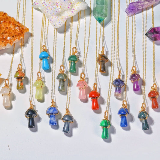 Reiki Healing Natural Stone Mushroom Pendants
