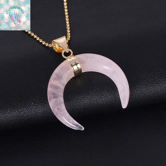 Natural Stones Crescent Moon Necklaces