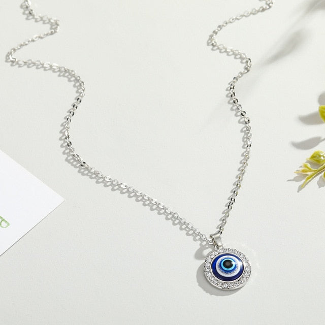 Crystal Evil Eyes Pendant Necklace