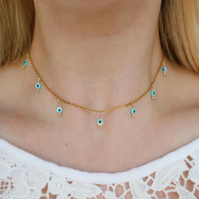 Blue Evil Eye Necklace Handmade Turkish Glass and 18kt gold filled