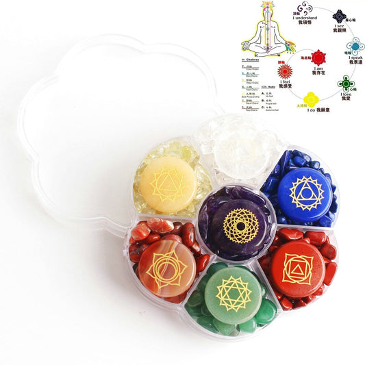 7 Chakras Set Natural Hand Carved Crystal Rune Stone