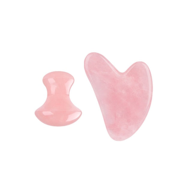 Rose Quartz Jade Massage Roller Gua Sha Scraper Set Natural Pink Crystal Stone Face Roller Guasha Gouache Scraper Massager Tools