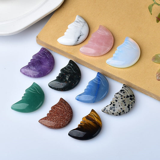 Natural Crystal Moon Face Pendants