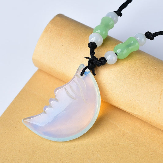Natural Crystal Moon Face Pendants