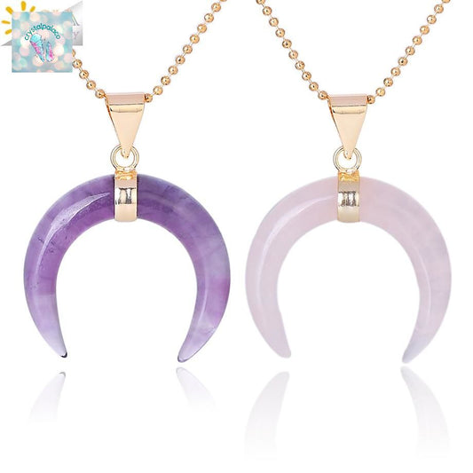 Natural Stones Crescent Moon Necklaces