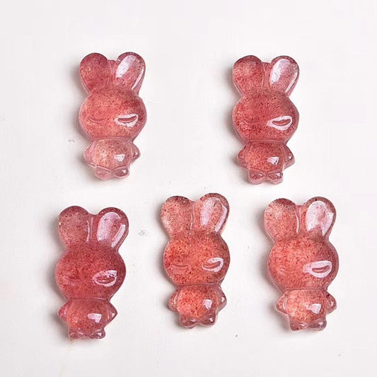 Cute natural strawberry quartz carved rabbit Pendant