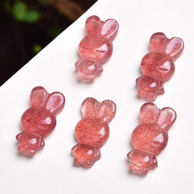 Cute natural strawberry quartz carved rabbit Pendant