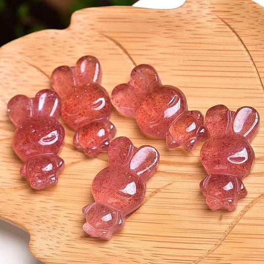 Cute natural strawberry quartz carved rabbit Pendant