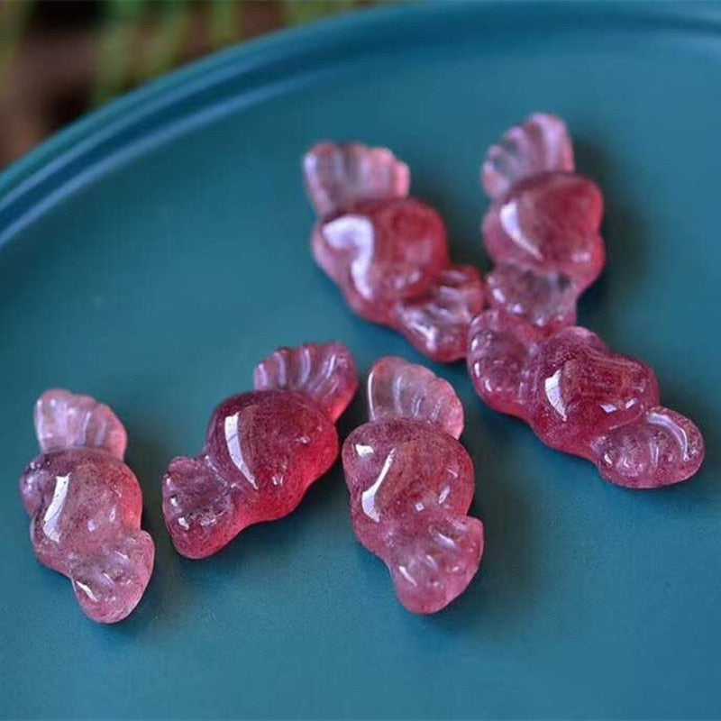 Natural strawberry quartz hand-carved stones