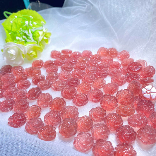 Natural Strawberry Crystal Carved Peony Bead Pendant Charm