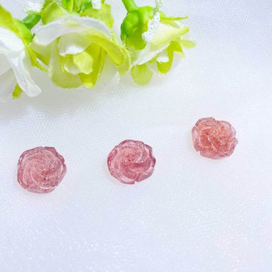 Natural Strawberry Crystal Carved Peony Bead Pendant Charm