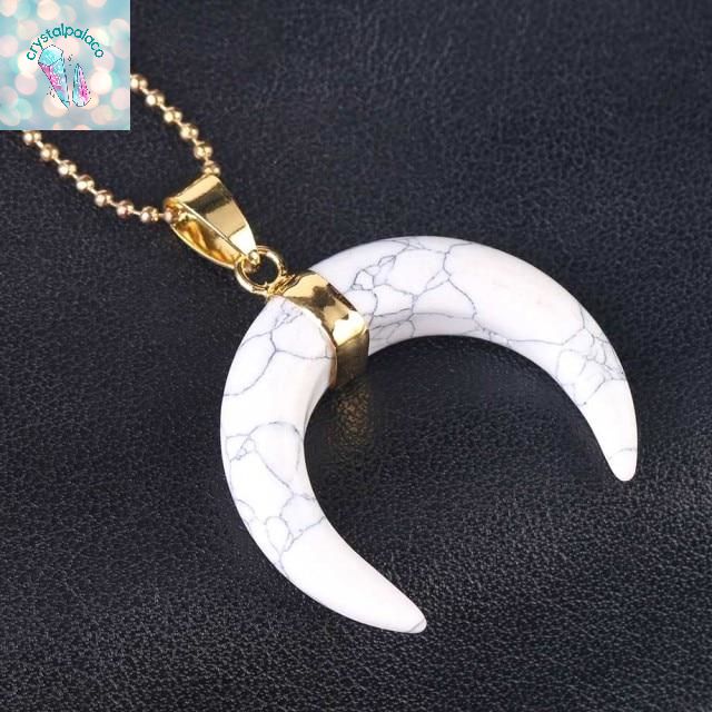 Natural Stones Crescent Moon Necklaces