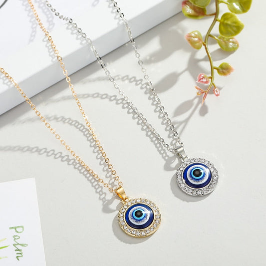 Crystal Evil Eyes Pendant Necklace