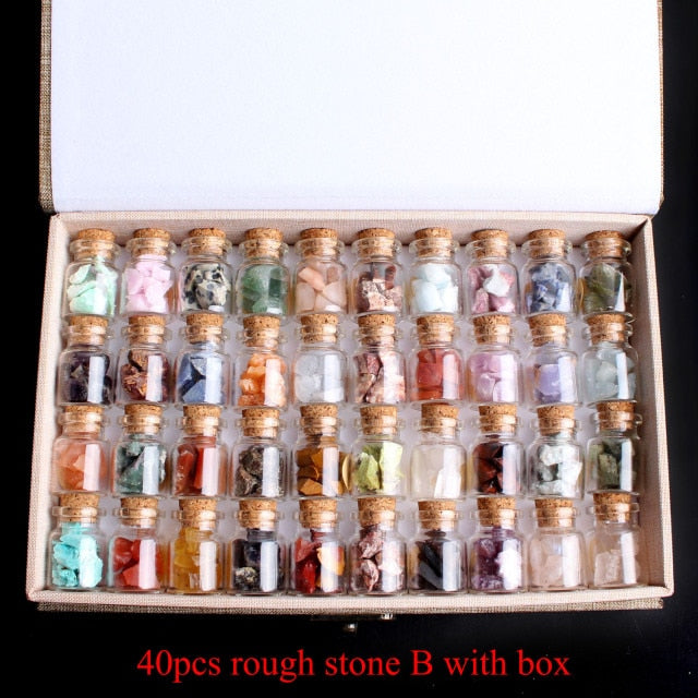 40Pcs Natural Crystal Rockstone Gravel Wishing Bottles Box