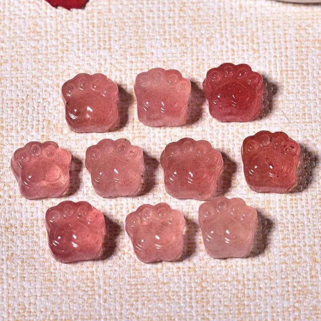 Natural gemstone crystal  strawberry quartz cat paw shape folk crafts for healing stones
