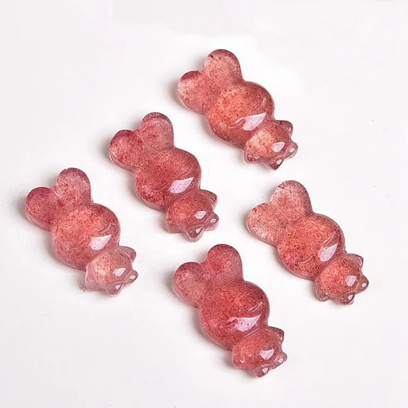 Cute natural strawberry quartz carved rabbit Pendant