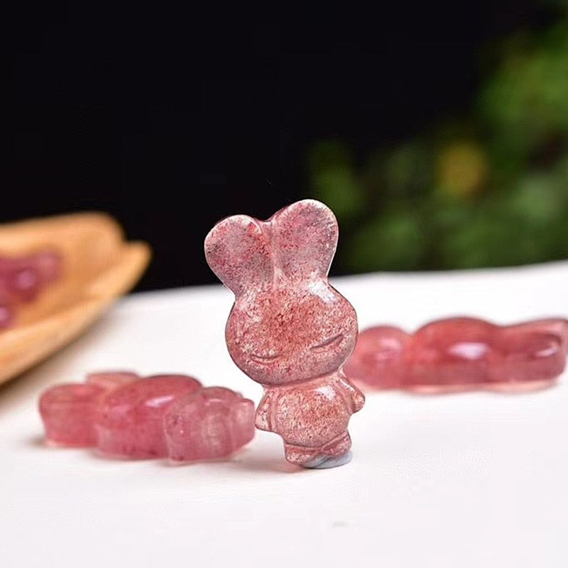 Cute natural strawberry quartz carved rabbit Pendant